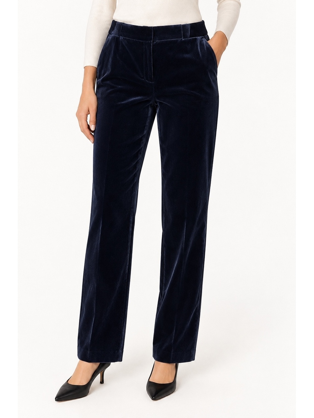 Saks Fifth Avenue Madison Fit Navy Velvet Straight Leg Pants Size 12 Cotton